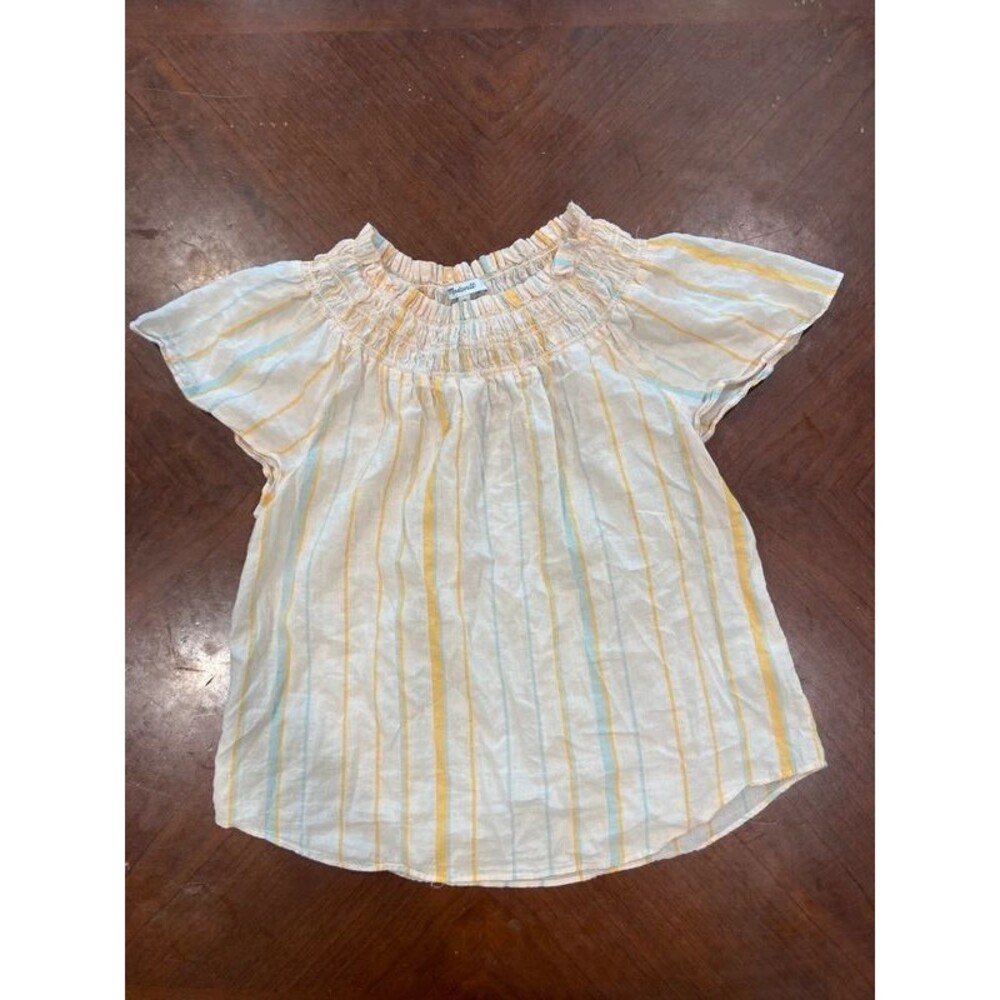 Madewell Cotton Smocked Neck Butterfly Cap Sleep shirt Blouse